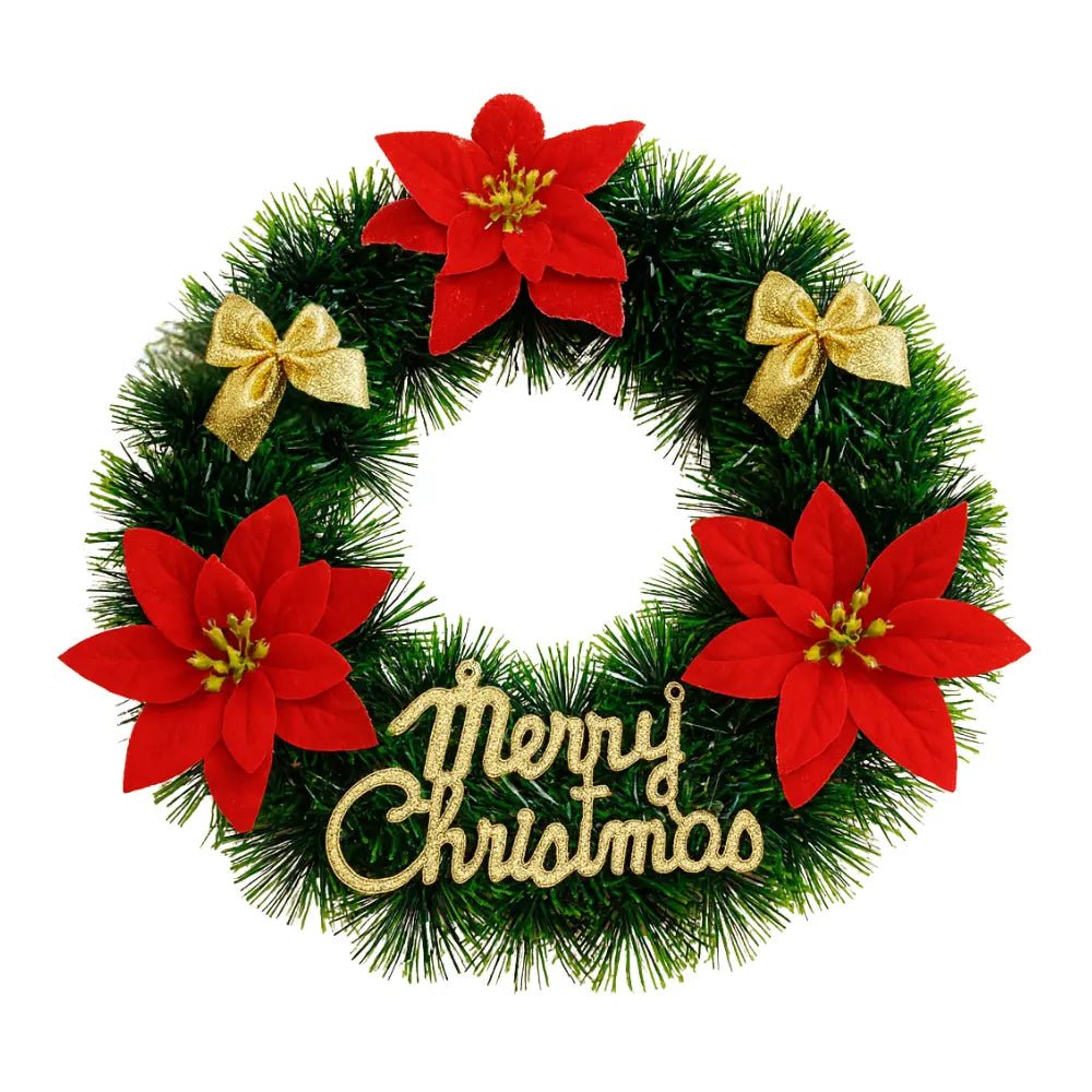 Set 2 Corona de Navidad 30 Cm Con Flores Decoracion Navideña