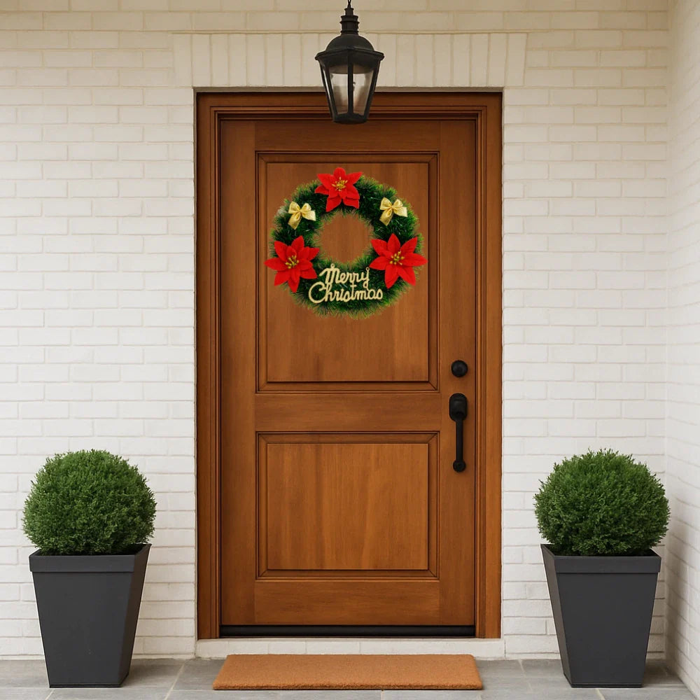 Set 2 Corona de Navidad 30 Cm Con Flores Decoracion Navideña