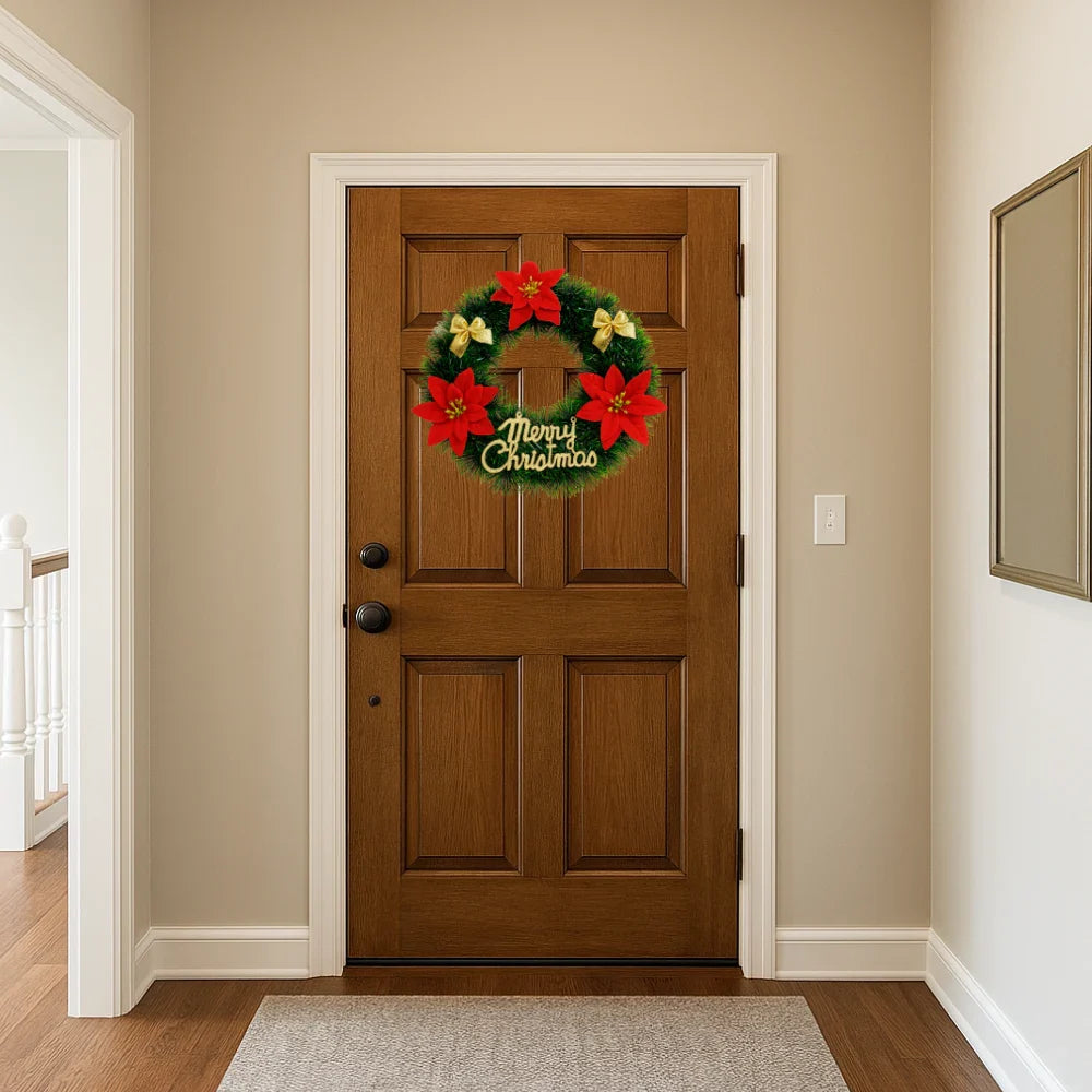 Set 2 Corona de Navidad 30 Cm Con Flores Decoracion Navideña