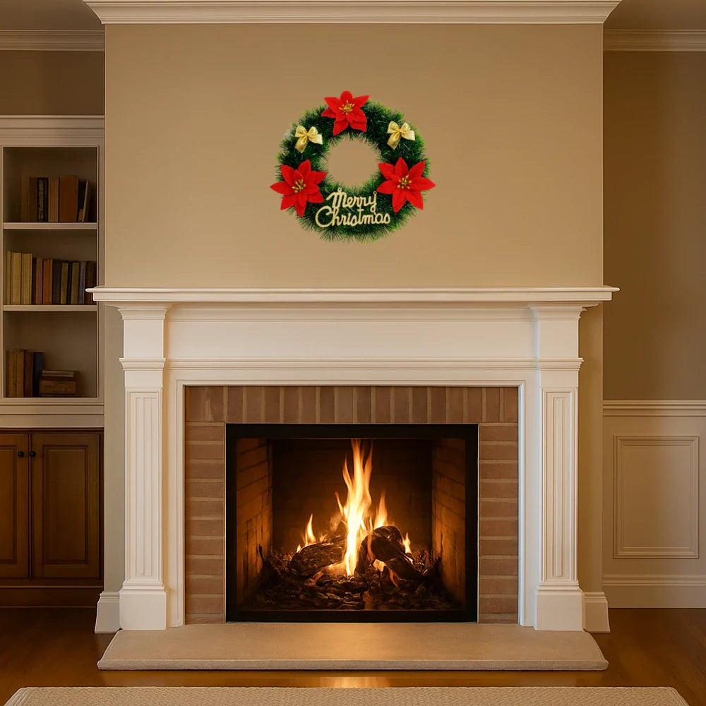 Set 2 Corona de Navidad 30 Cm Con Flores Decoracion Navideña