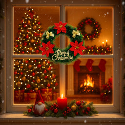 Set 2 Corona de Navidad 30 Cm Con Flores Decoracion Navideña