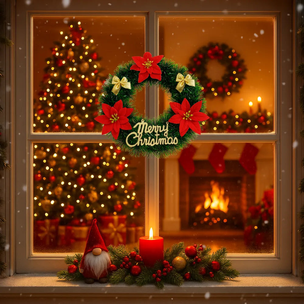 Set 2 Corona de Navidad 30 Cm Con Flores Decoracion Navideña