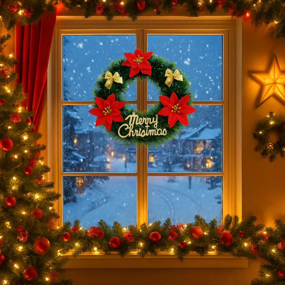 Set 2 Corona de Navidad 30 Cm Con Flores Decoracion Navideña