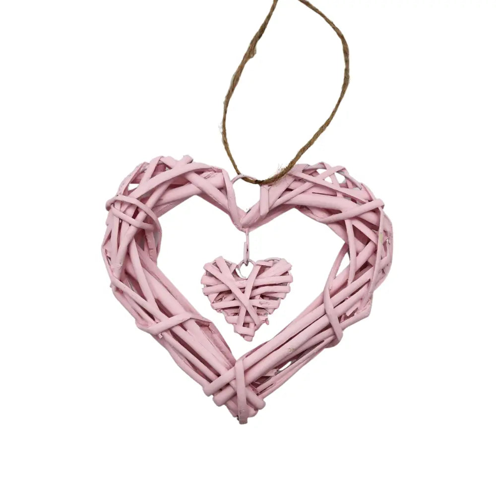 Decoración Colgante De Mimbre Corazón Color Rosado - Fliperex