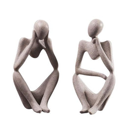 Set 2 Escultura Pensador De Resina Abstracta Moderna Arenisca