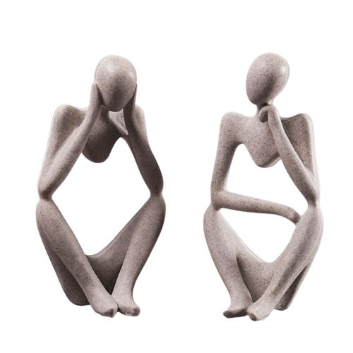 Set 2 Escultura Pensador De Resina Abstracta Moderna Arenisca