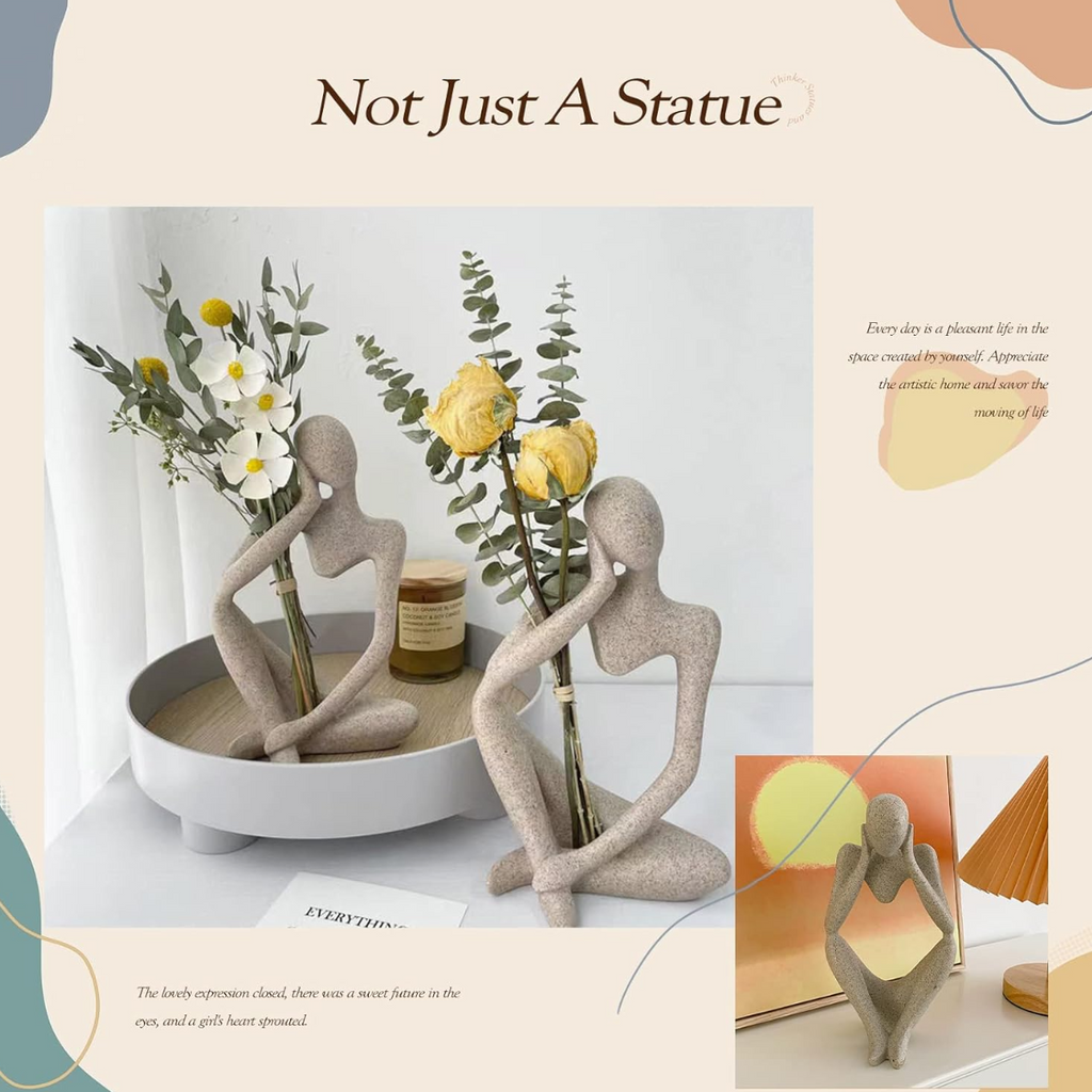 Set 2 Escultura Pensador De Resina Abstracta Moderna Arenisca