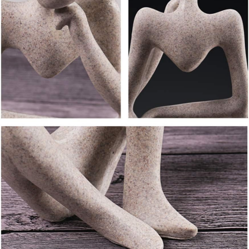 Set 2 Escultura Pensador De Resina Abstracta Moderna Arenisca