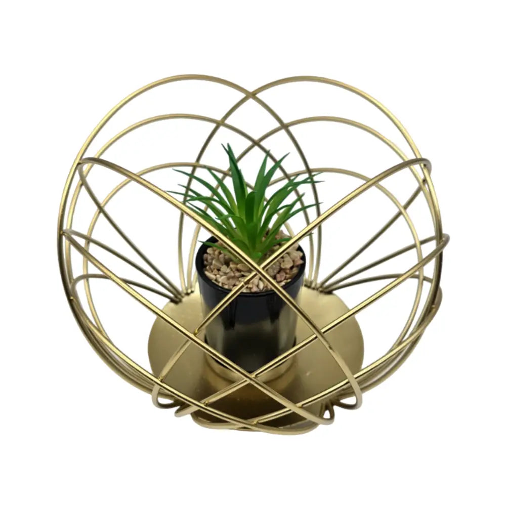 Figura Decorativa Candelabro Esfera Dorada Con Mini Planta - Fliperex