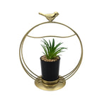 Figura Decorativa Candelabro Pajarito Dorado Con Mini Planta - Fliperex