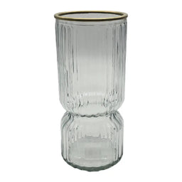 Florero Decorativo De Vidrio Con Diseño Borde Dorado - Fliperex