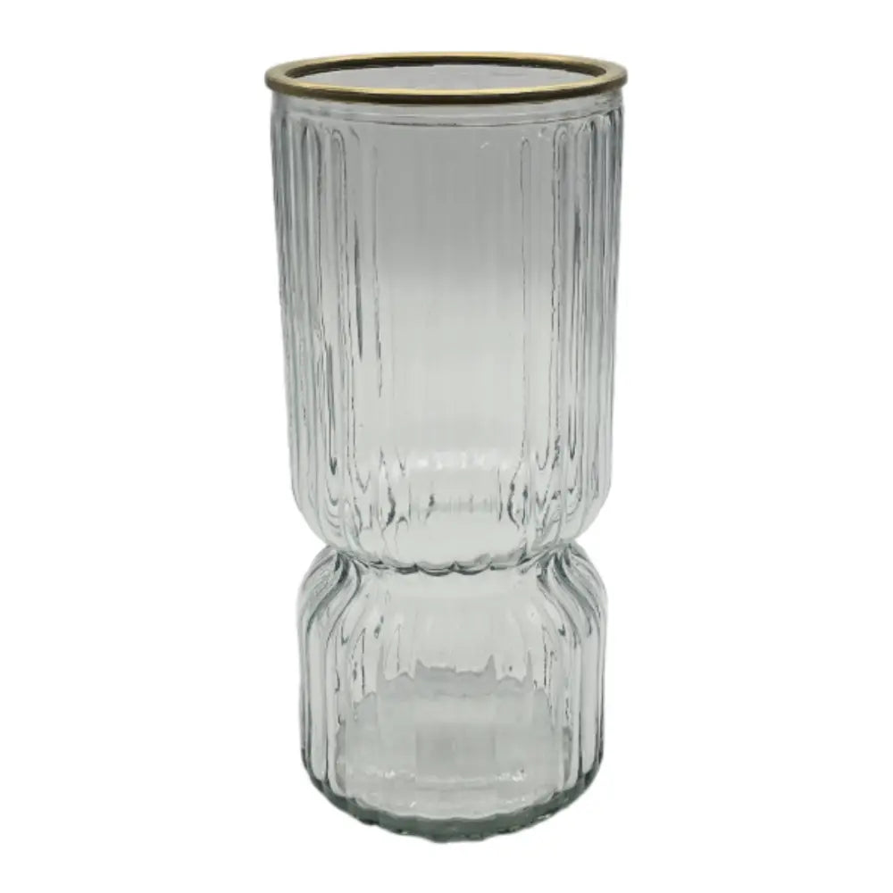 Florero Decorativo De Vidrio Con Diseño Borde Dorado - Fliperex