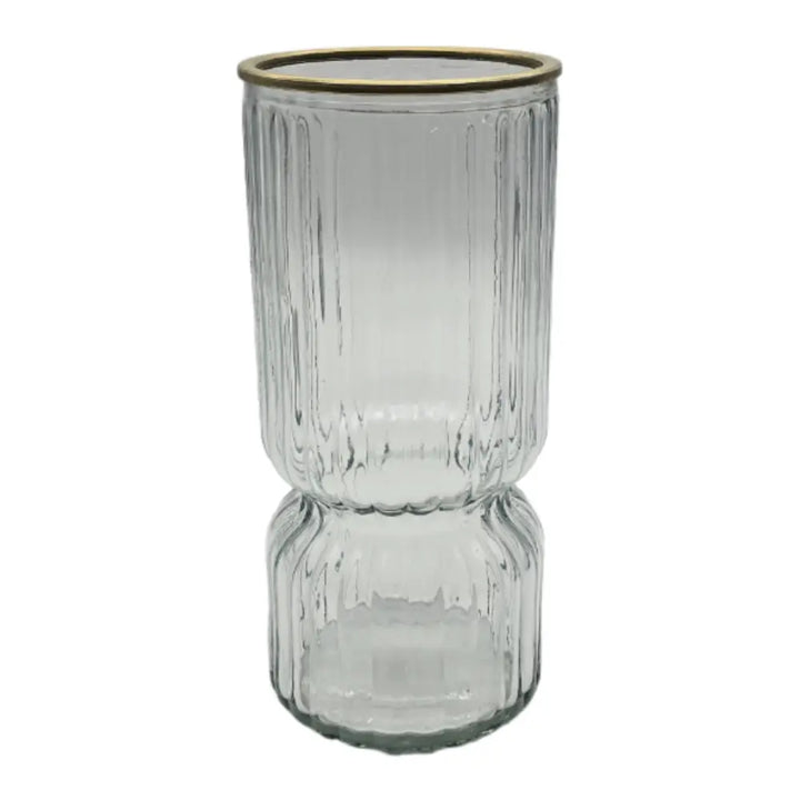 Florero Decorativo De Vidrio Con Diseño Borde Dorado