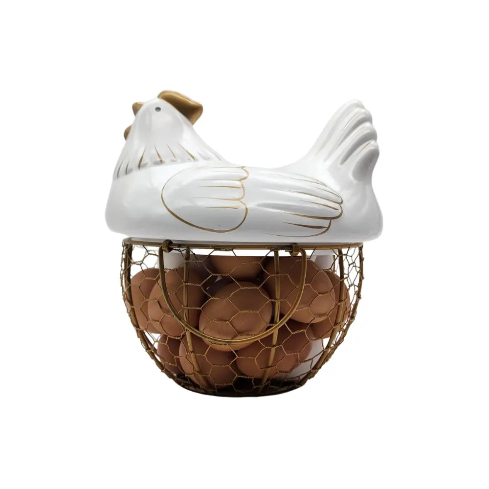Gallina Decorativa Porta Huevos Cesta De Huevos Blanca - Fliperex