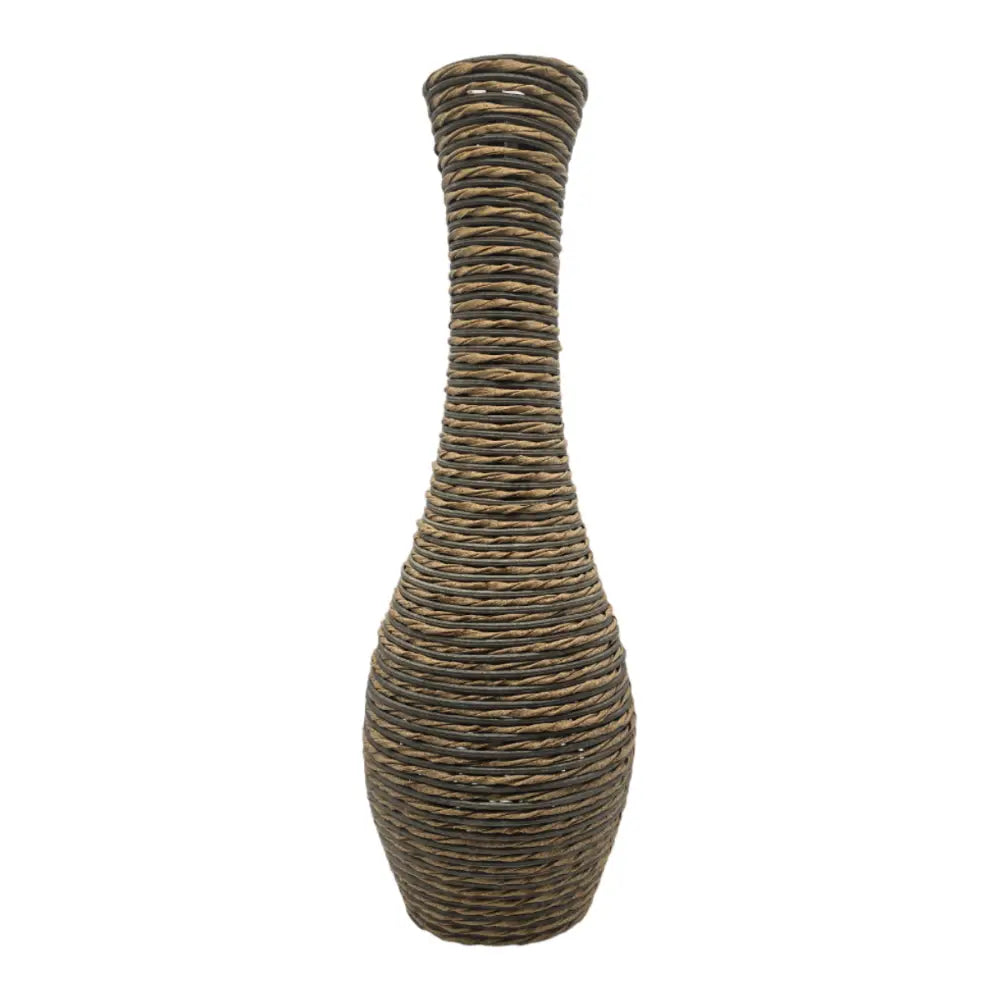 Jarron Florero Decorativo Tejido Rattan Moderno Café 60 CM - Fliperex