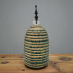 Jarron Florero Ceramica Decorativo Verde Con Dorado