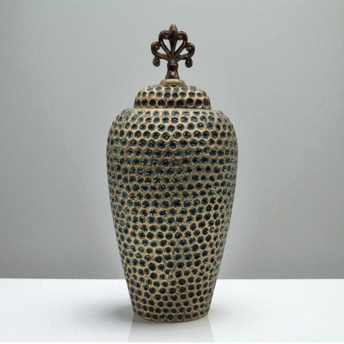 Jarron Florero Ceramica Diseño Envejecido Puntos Alargado