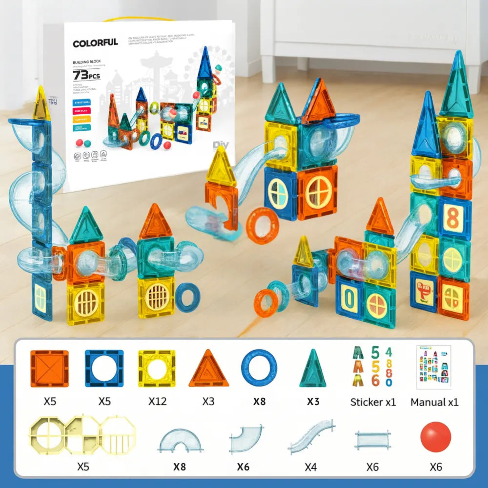 Juego Bloques Magneticos Construccion 73 Piezas Tobogan