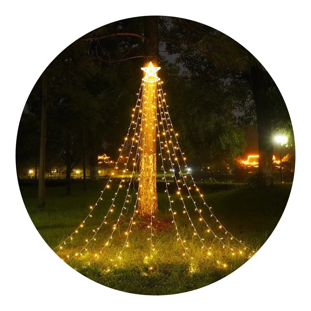 Luces Cascada De Arbol Navidad Con Estrella Guirnalda