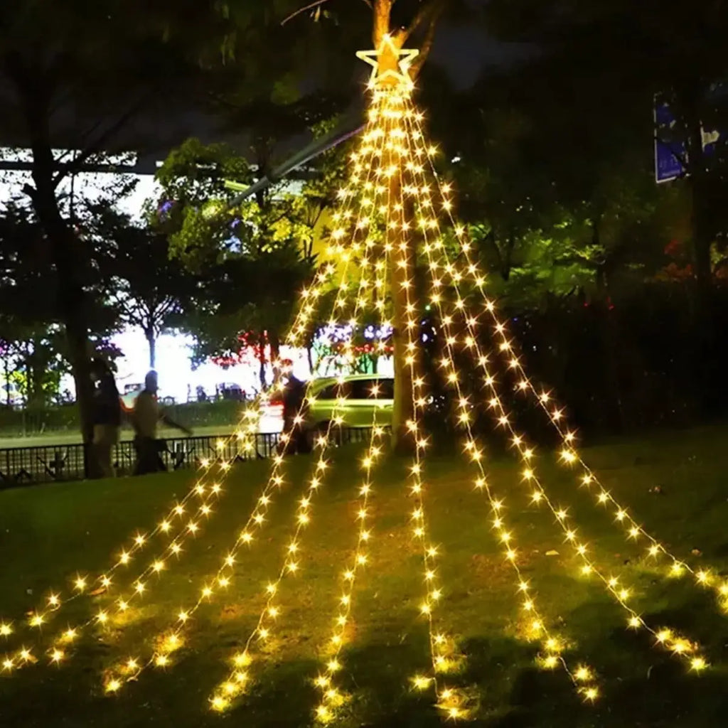 Luces Cascada De Arbol Navidad Con Estrella Guirnalda