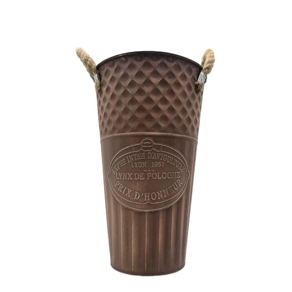 Macetero Balde Metalico Decorativo Vintage Desgastado Cafe M - Fliperex