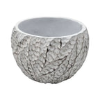 Macetero Maceta Acabado Cemento Relieve Hojas Blanco L - Fliperex
