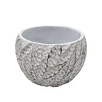 Macetero Maceta Acabado Cemento Relieve Hojas Blanco M - Fliperex