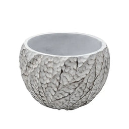 Macetero Maceta Acabado Cemento Relieve Hojas Blanco M - Fliperex