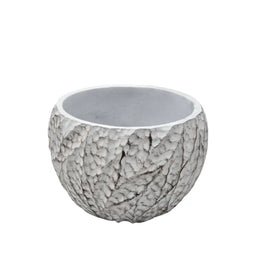 Macetero Maceta Acabado Cemento Relieve Hojas Blanco S - Fliperex