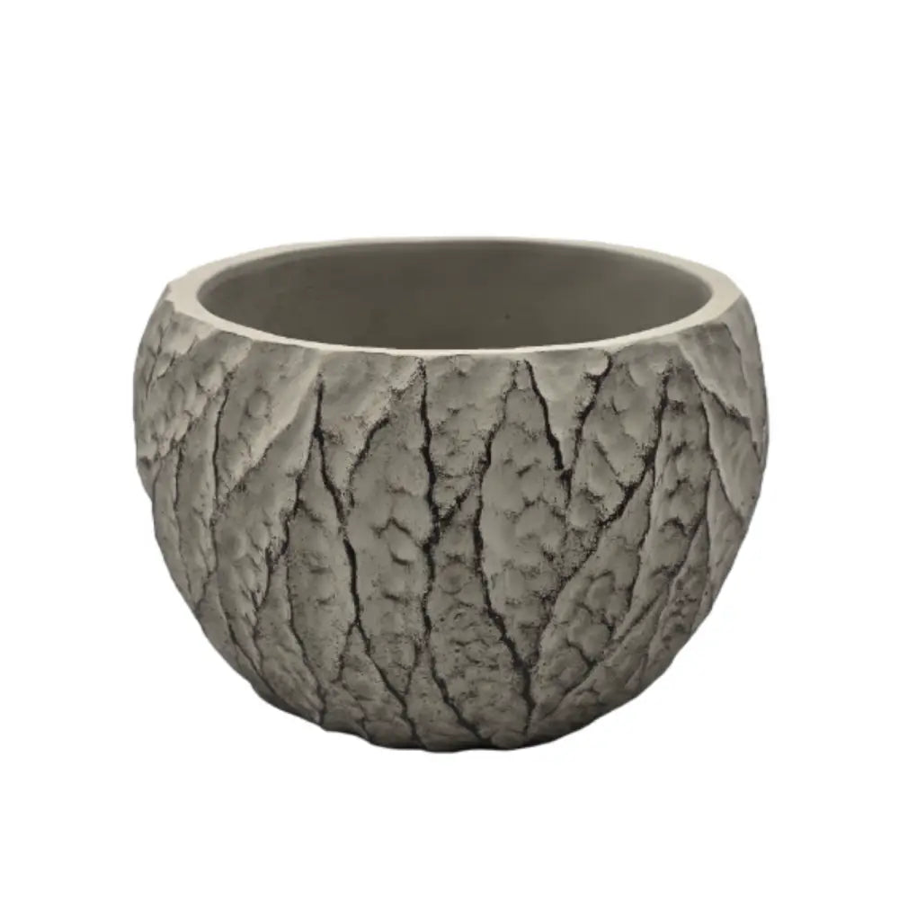 Macetero Maceta Acabado Cemento Relieve Hojas Gris M - Fliperex