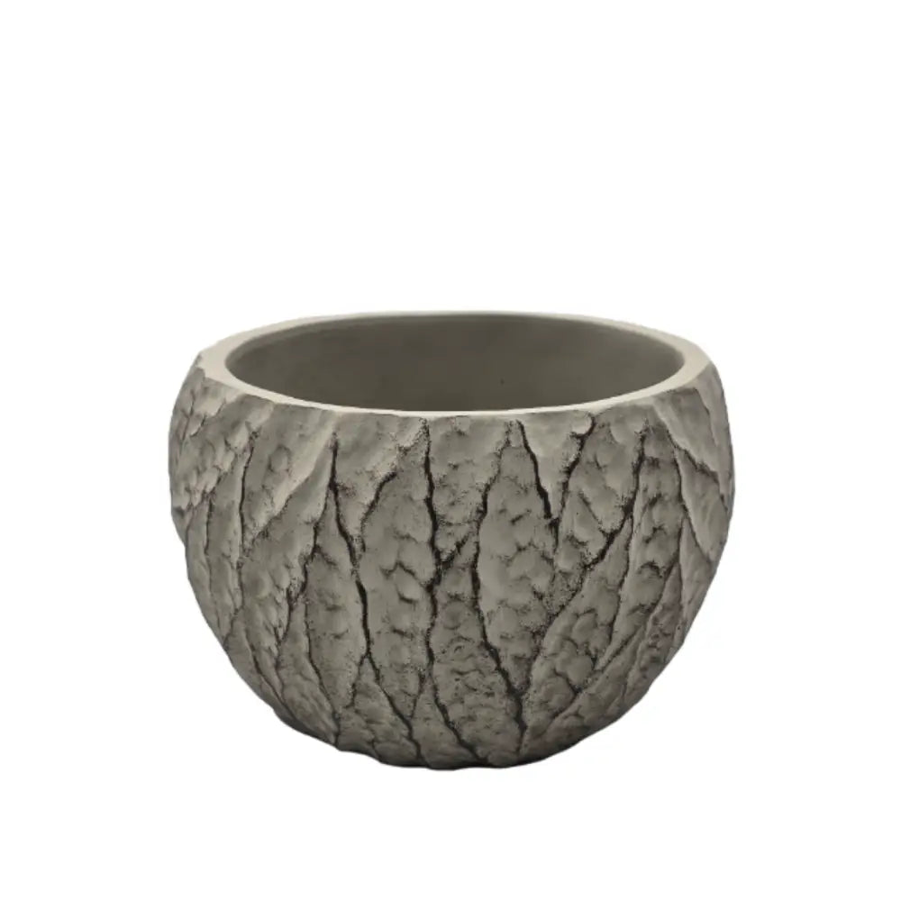 Macetero Maceta Acabado Cemento Relieve Hojas Gris S - Fliperex