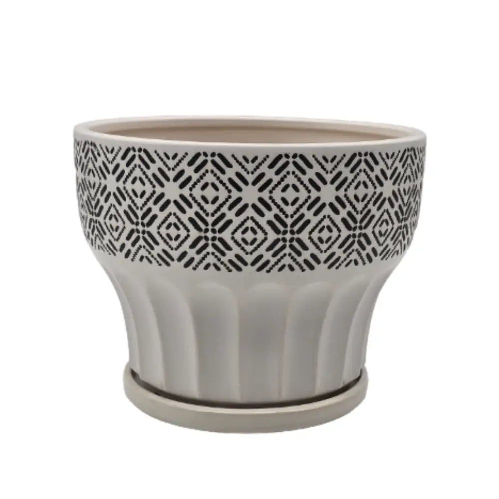 Macetero Maceta De Ceramica Blanco Patrones Negro Alto M - Fliperex
