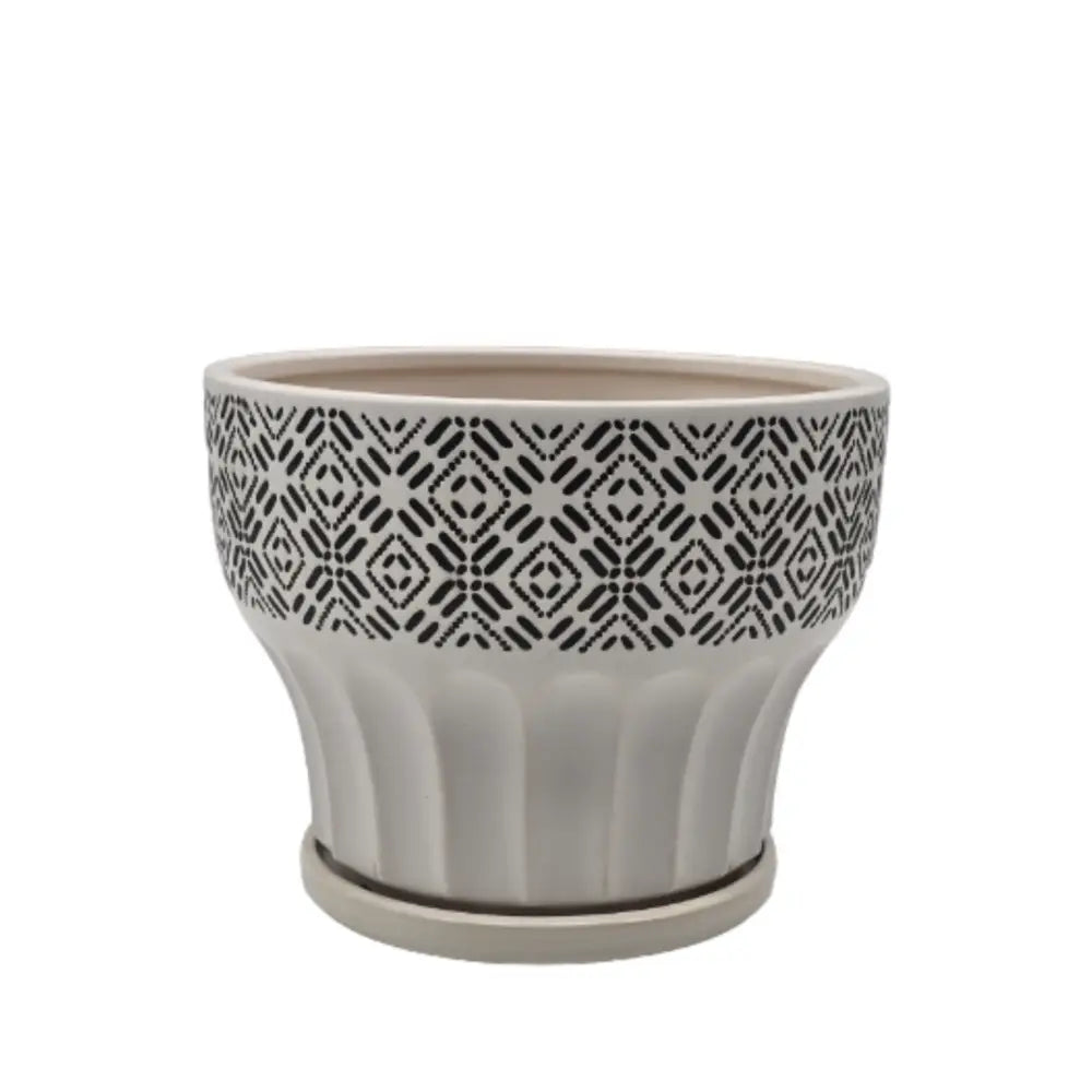 Macetero Maceta De Ceramica Blanco Patrones Negro Alto S - Fliperex