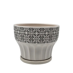 Macetero Maceta De Ceramica Blanco Patrones Negro Alto S - Fliperex