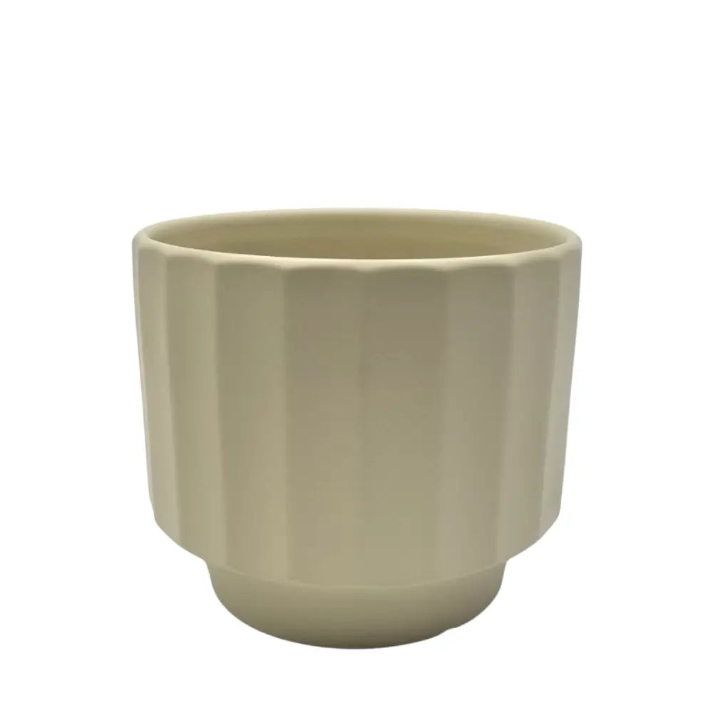 Macetero Maceta De Ceramica Limon Mate Lineas Verticales S - Fliperex