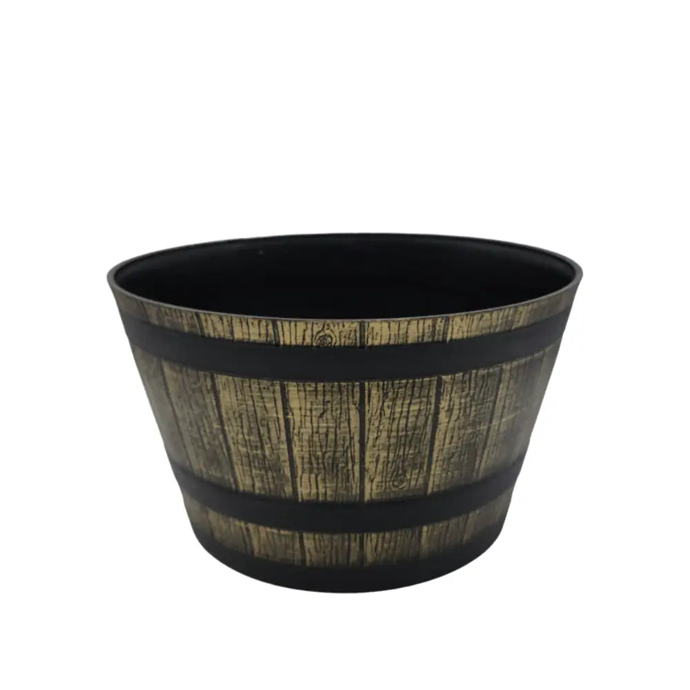 Macetero Plastico Diseño Efecto Barril De Madera Maceta M - Fliperex
