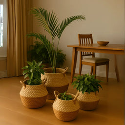 Macetero Cesto Maceta De Yute Tejida Plegable Con Asas L