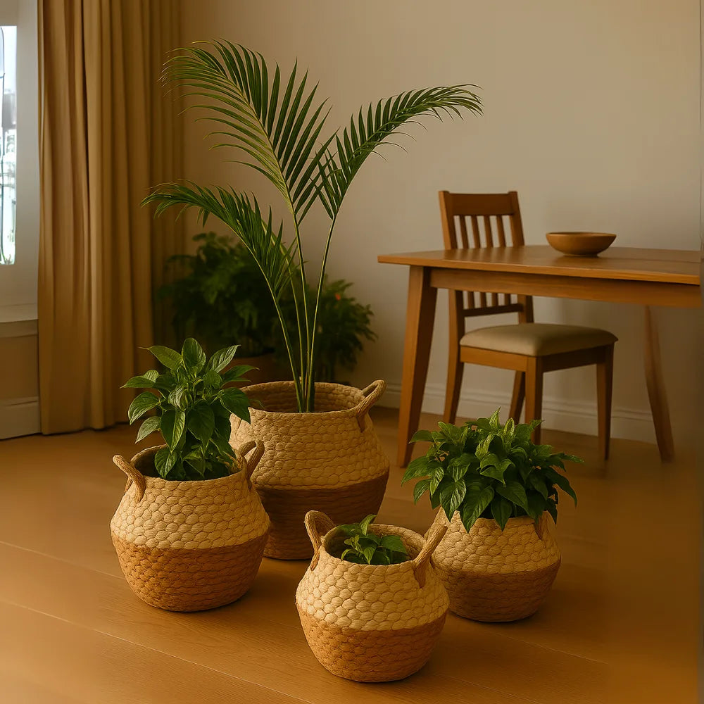 Macetero Cesto Maceta De Yute Tejida Plegable Con Asas L