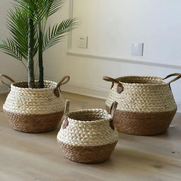 Macetero Cesto Maceta De Yute Tejida Plegable Con Asas L