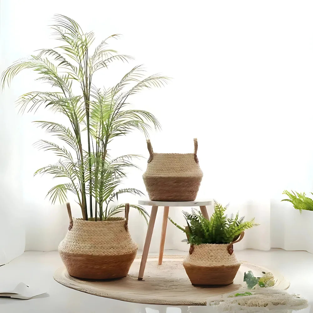 Macetero Cesto Maceta De Yute Tejida Plegable Con Asas L