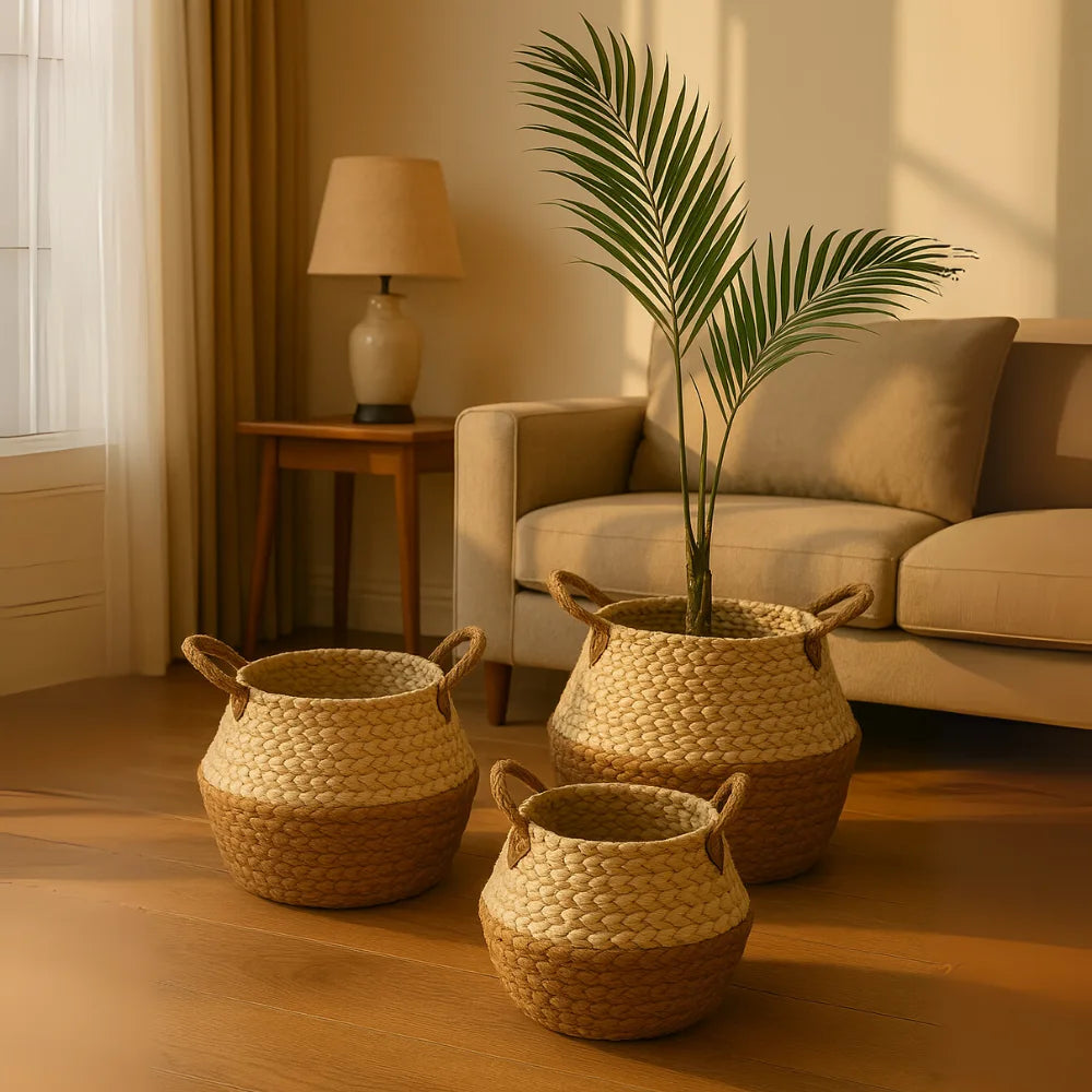 Macetero Cesto Maceta De Yute Tejida Plegable Con Asas S