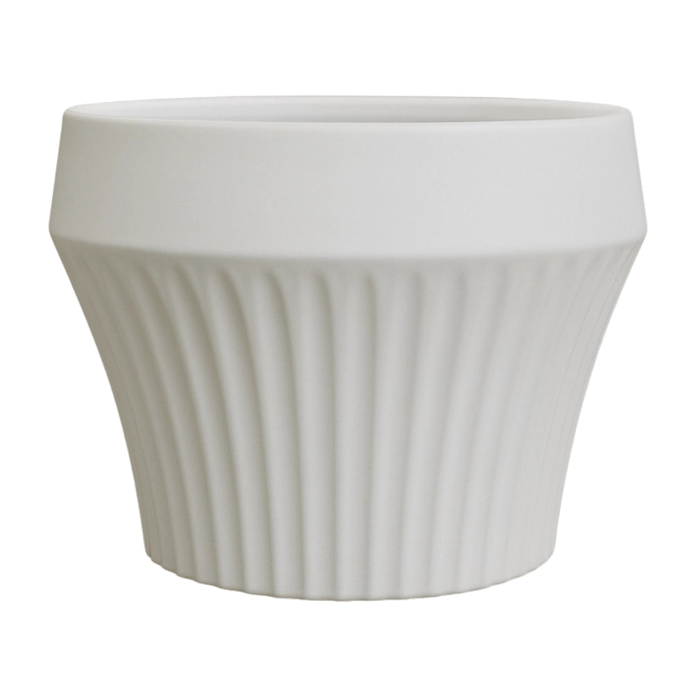 Macetero De Ceramica Blanco Mate Lineas Decorativas Maceta L