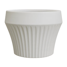 Macetero De Ceramica Blanco Mate Lineas Decorativas Maceta L