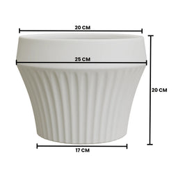 Macetero De Ceramica Blanco Mate Lineas Decorativas Maceta L
