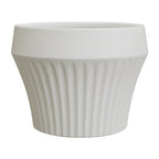 Macetero De Ceramica Blanco Mate Lineas Decorativas Maceta M
