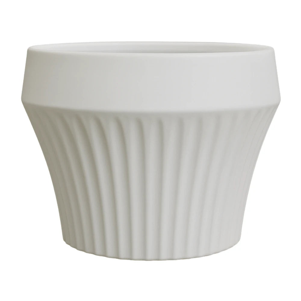 Macetero De Ceramica Blanco Mate Lineas Decorativas Maceta M
