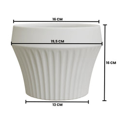 Macetero De Ceramica Blanco Mate Lineas Decorativas Maceta M