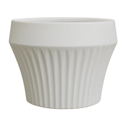 Macetero De Ceramica Blanco Mate Lineas Decorativas Maceta S