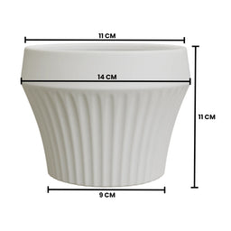 Macetero De Ceramica Blanco Mate Lineas Decorativas Maceta S