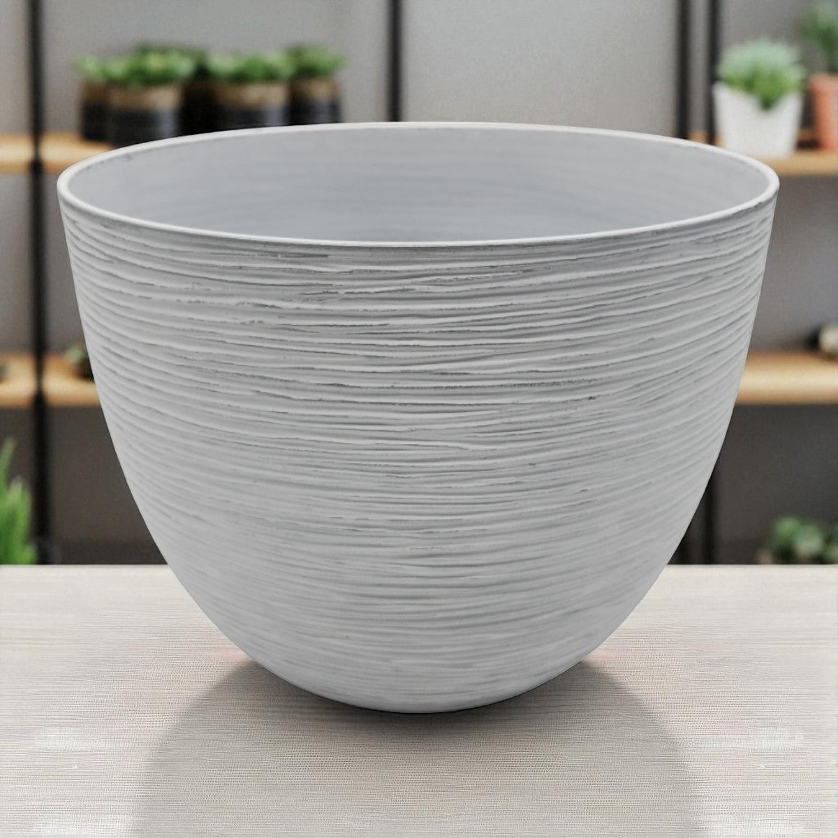 Macetero Maceta Diseño Rayas Envejecido De Plastico Blanco L